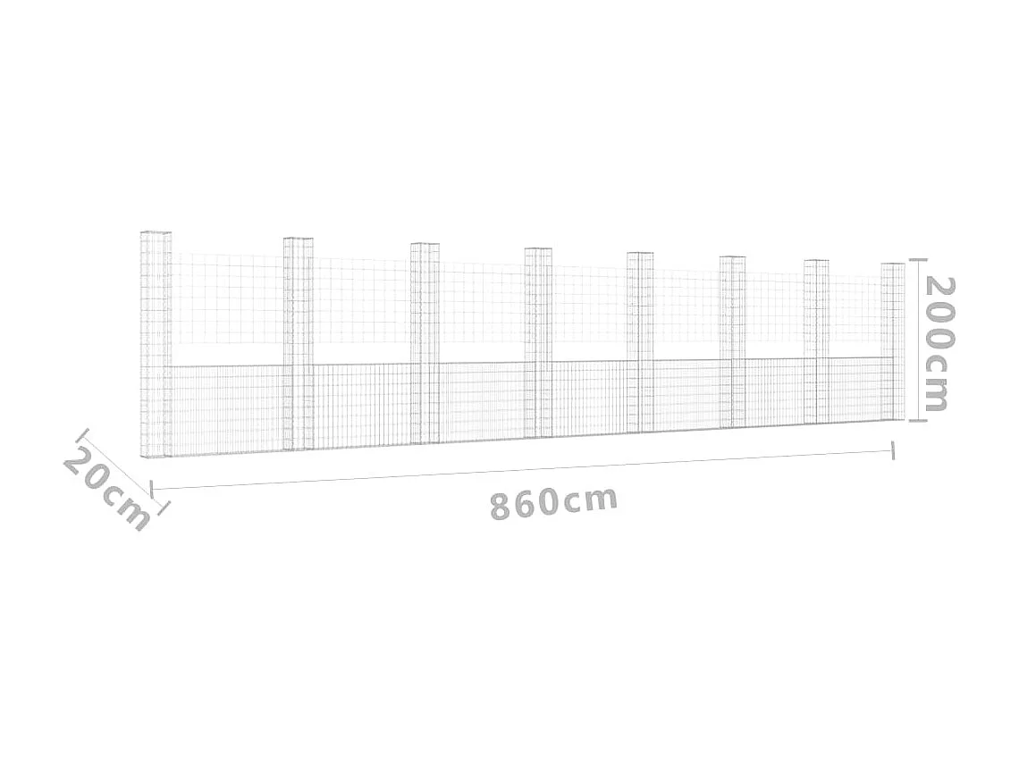 Panier de gabion en forme de U avec 8 poteaux Fer 860x20x200