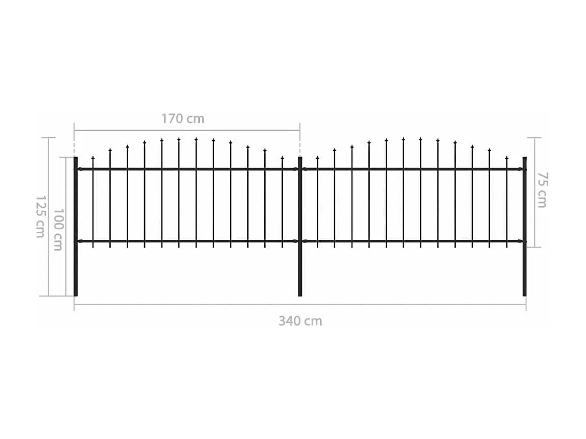 Clôture de jardin à dessus en lance Acier (0,5-0,75)x3,4 m Noir