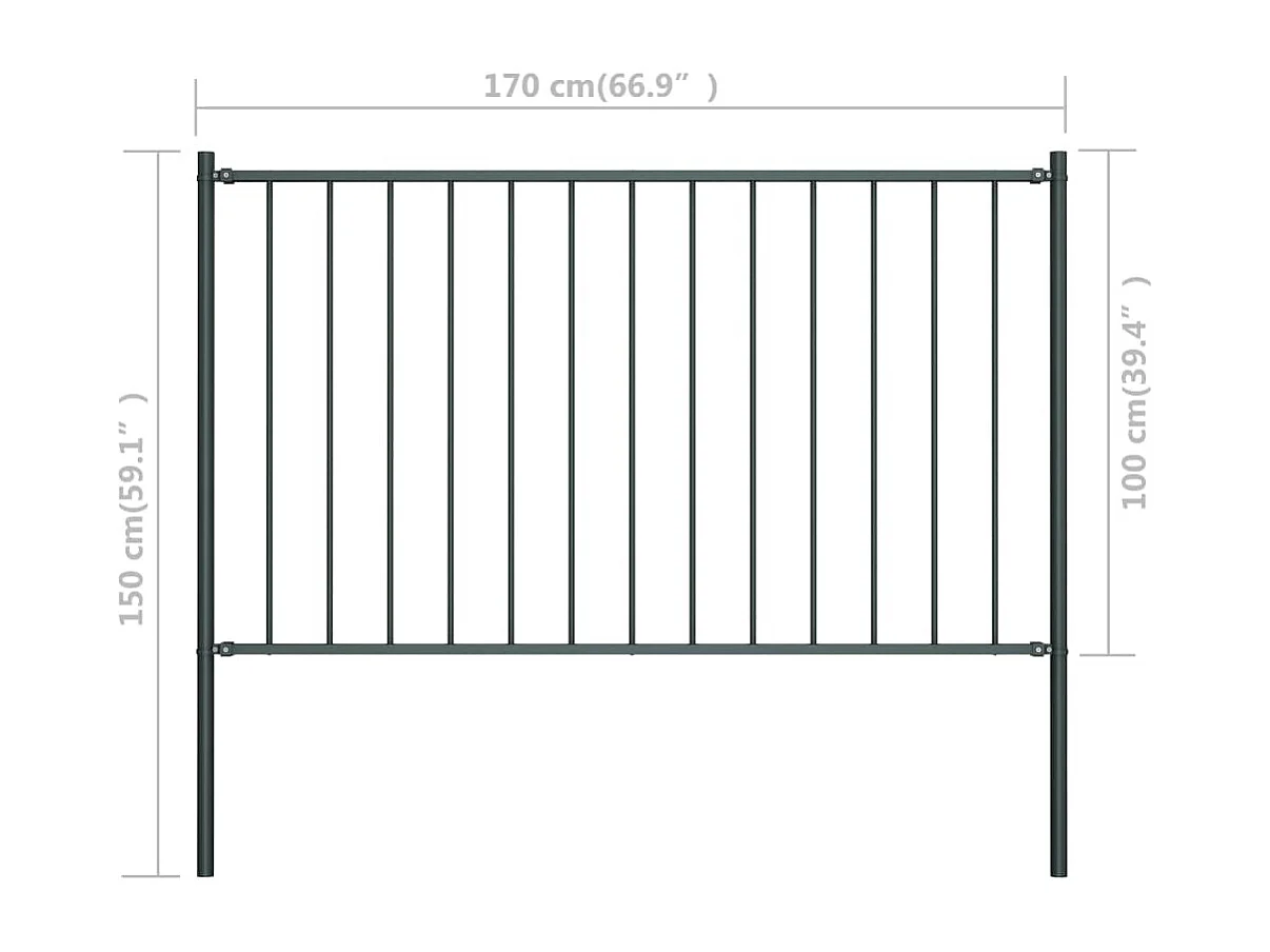 Panneau clôture poteaux Acier enduit poudre 1,7x1 m Anthracite