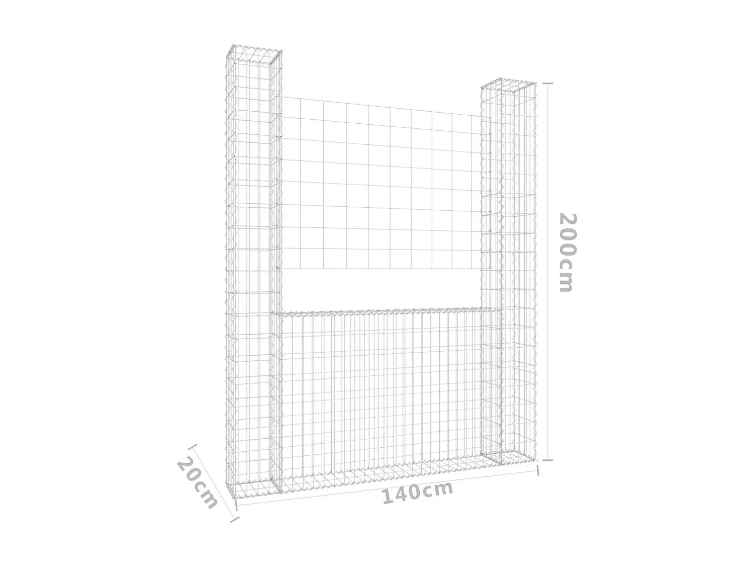 Panier de gabion en forme de U avec 2 poteaux Fer 140x20x200