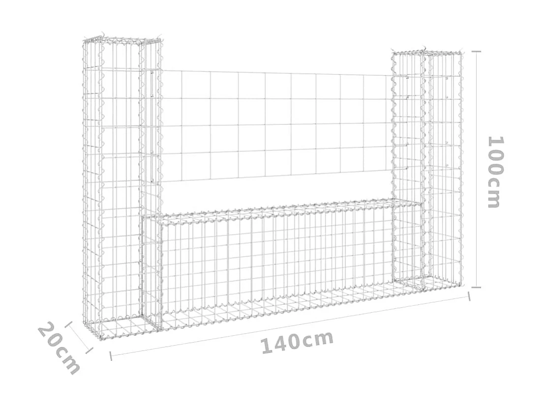 Panier de gabion en forme de U avec 2 poteaux Fer 140x20x100