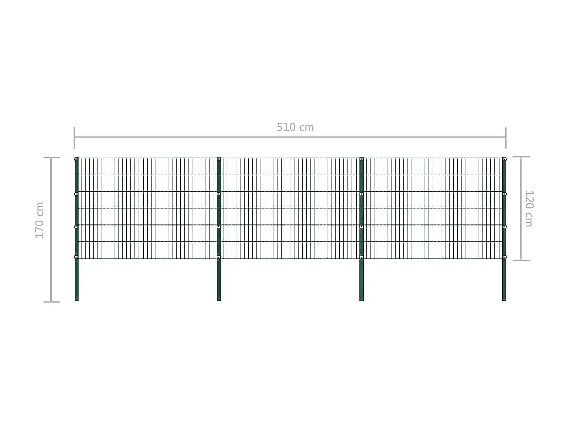 Panneau de clôture avec poteaux Fer 5,1 x 1,2 m Vert