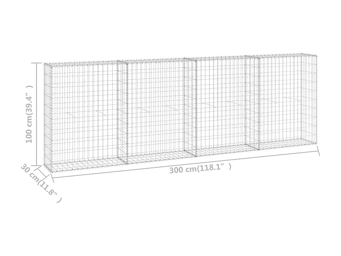 Mur en gabion avec couvercles Acier galvanisé 300x30x100