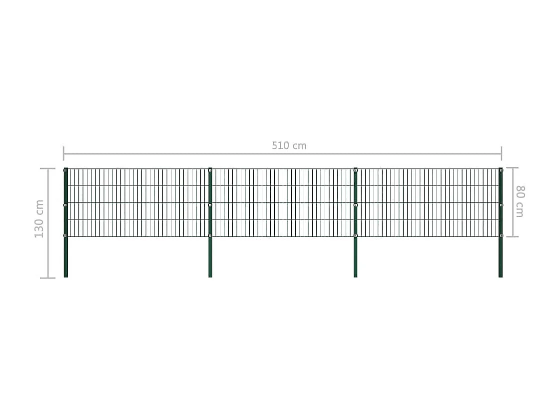 Panneau de clôture avec poteaux Fer 5,1 x 0,8 m Vert