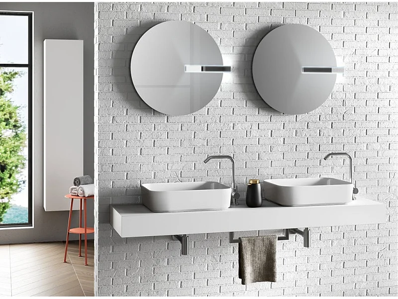 Ensemble meuble de salle de bain blanc double vasque et miroirs à LED Kyo L 165cm