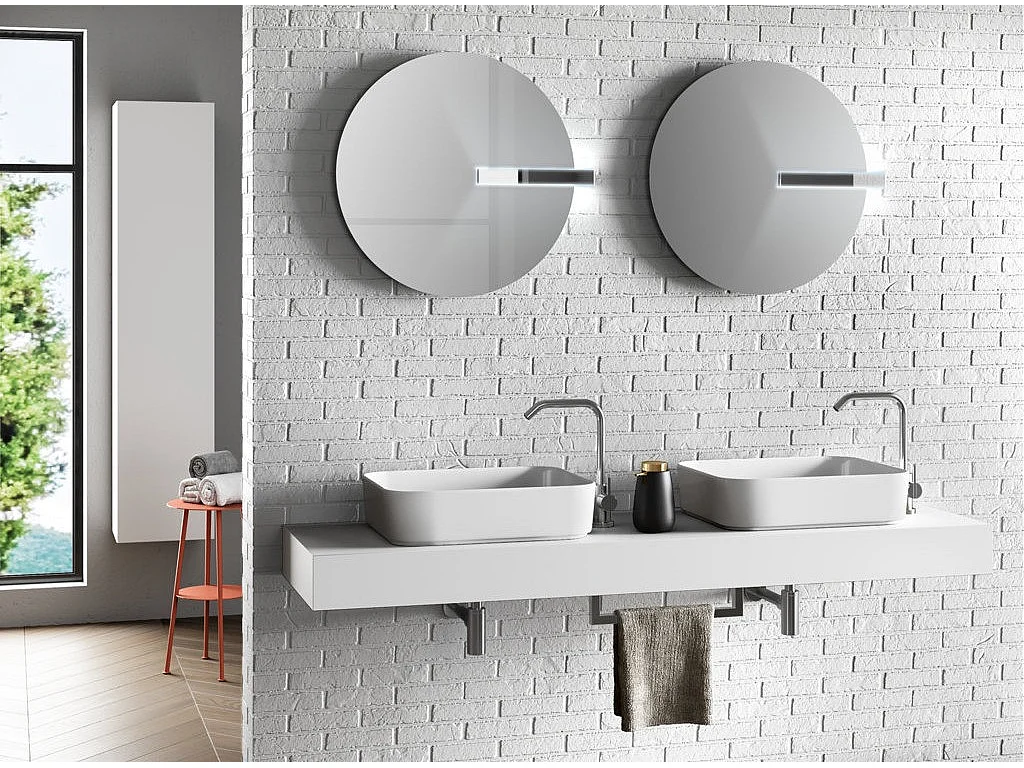 Ensemble meuble de salle de bain blanc double vasque et miroirs à LED Kyo L 165cm