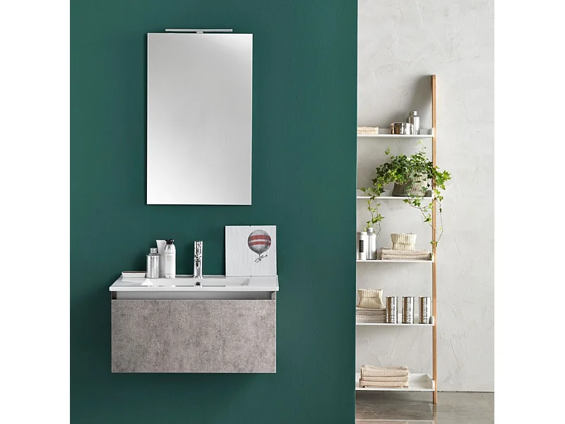 Ensemble meuble de salle de bain 1 tiroir bois effet béton et miroir lumineux Teph L 70cm