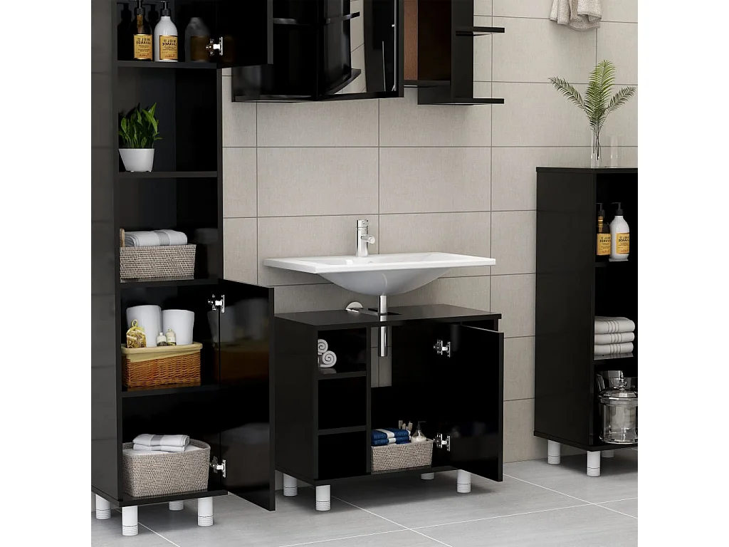 Ensemble de meubles de salle de bain 3 pcs Noir 4