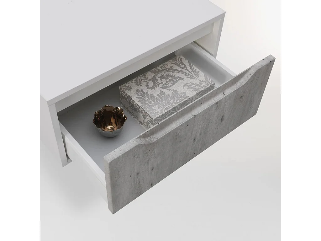 Ensemble meuble de salle de bain 1 tiroir laqué blanc et effet béton avec miroir lumineux et 2 étagères Selb L 60cm