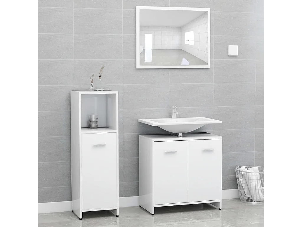 Ensemble de meubles de salle de bain 3 pcs Blanc 2