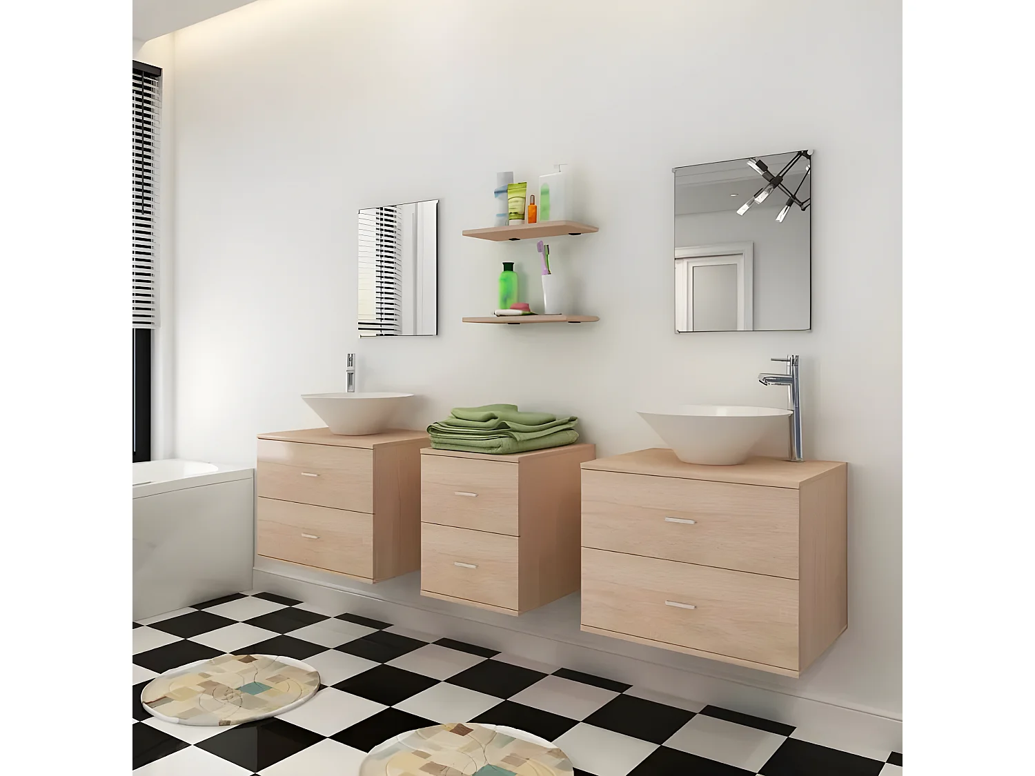 Meuble de salle de bain 15 pièces bois laqué beige Val