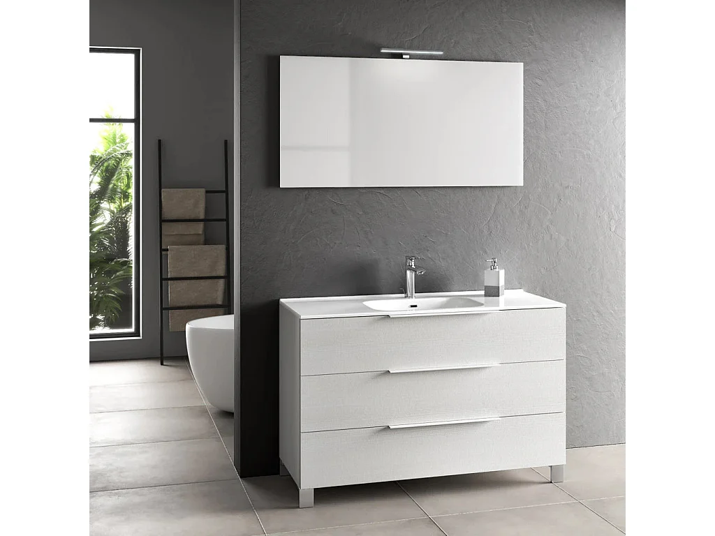 Ensemble meuble de salle de bain 3 tiroirs bois blanc et miroir lumineux Malo L 120cm