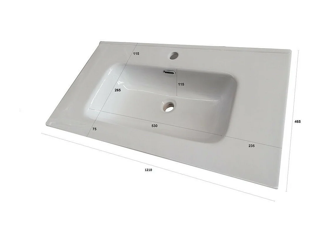 Ensemble meuble de salle de bain 2 tiroirs laqué blanc et marron et miroir à LED Lago L 120cm