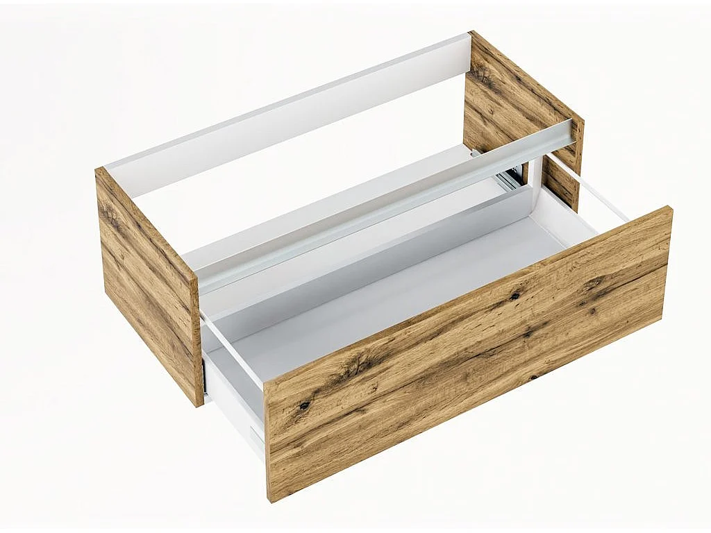 Ensemble meuble de salle de bain 1 tiroir 1 colonne chêne clair et miroir à LED Teph L 100cm