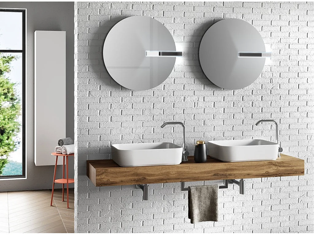 Ensemble meuble de salle de bain chêne clair double vasque et miroirs à LED Kyo L 165cm