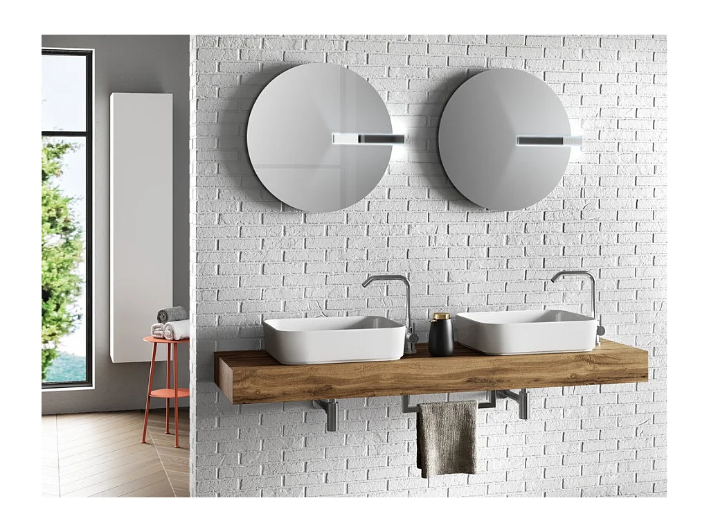 Ensemble meuble de salle de bain chêne clair double vasque et miroirs à LED Kyo L 165cm