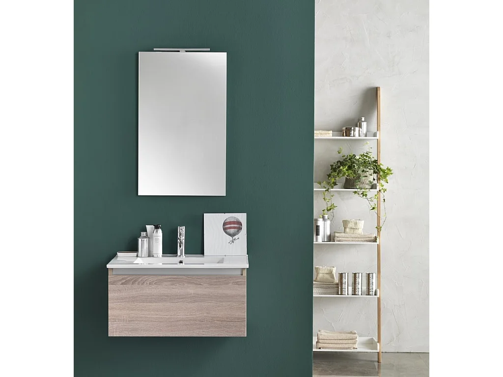 Ensemble meuble de salle de bain 1 tiroir bois clair et miroir lumineux Teph L 70cm