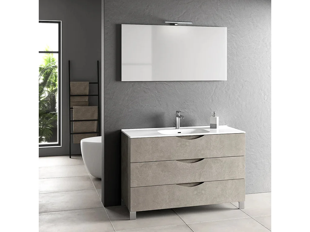Ensemble meuble de salle de bain 3 tiroirs taupe et miroir lumineux Olo L 120cm