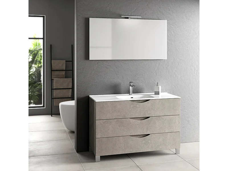 Ensemble meuble de salle de bain 3 tiroirs taupe et miroir lumineux Olo L 120cm