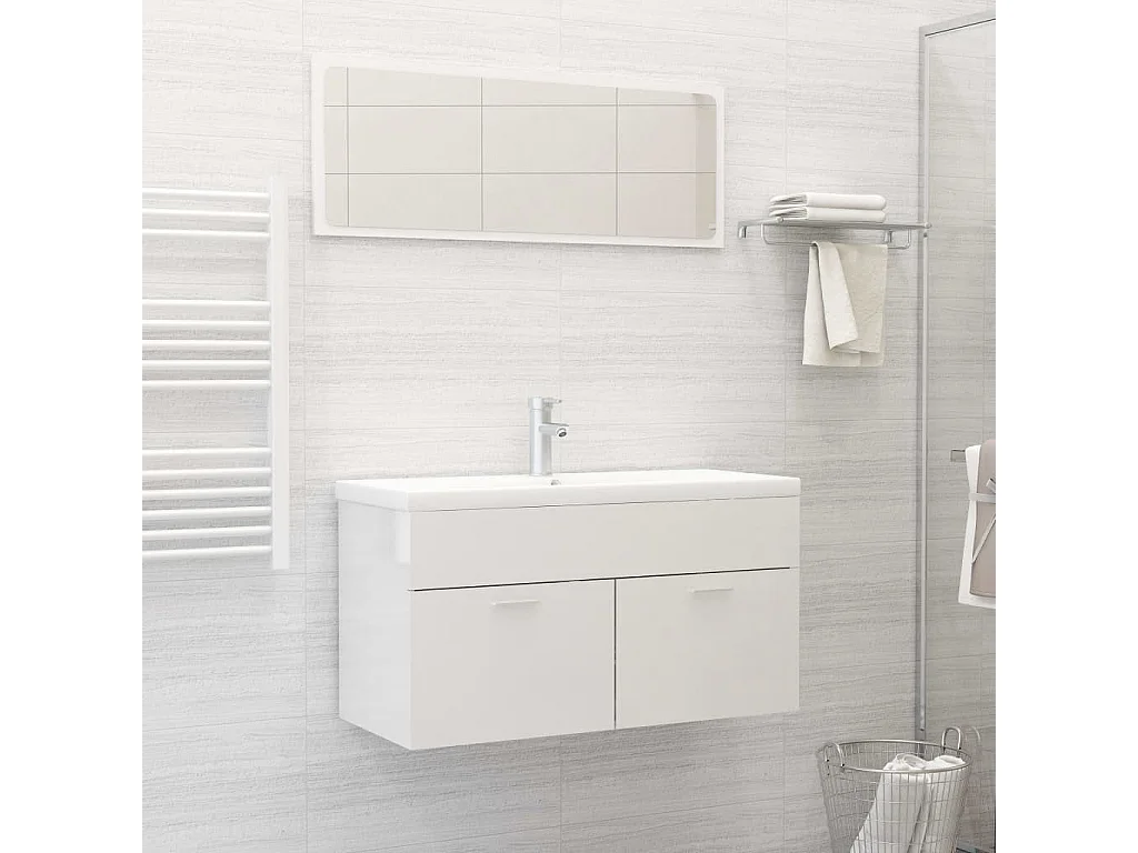 Ensemble de meubles de bain 2 pcs Blanc brillant 9
