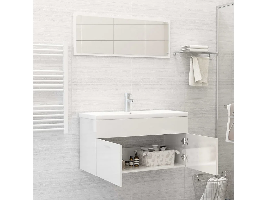 Ensemble de meubles de bain 2 pcs Blanc brillant 9