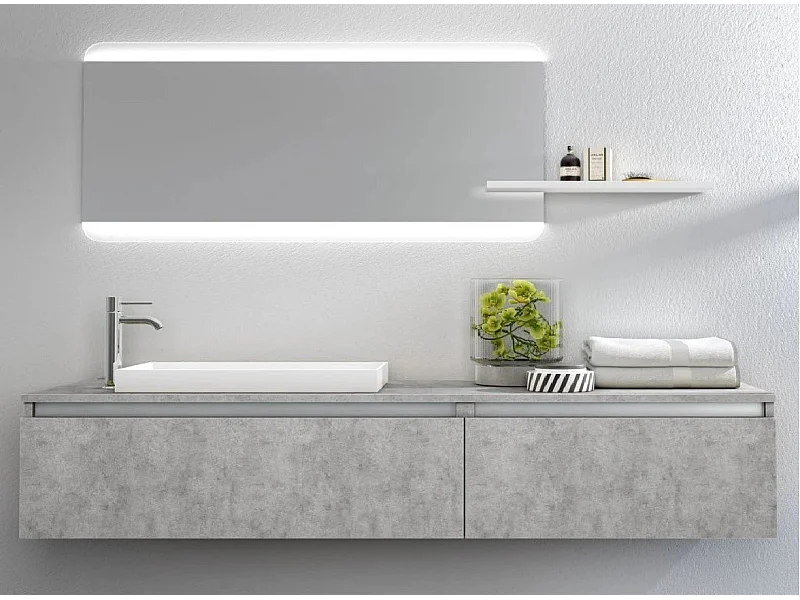 Ensemble meuble de salle de bain 2 tiroirs chêne clair et miroir à LED Teph L 170cm 2