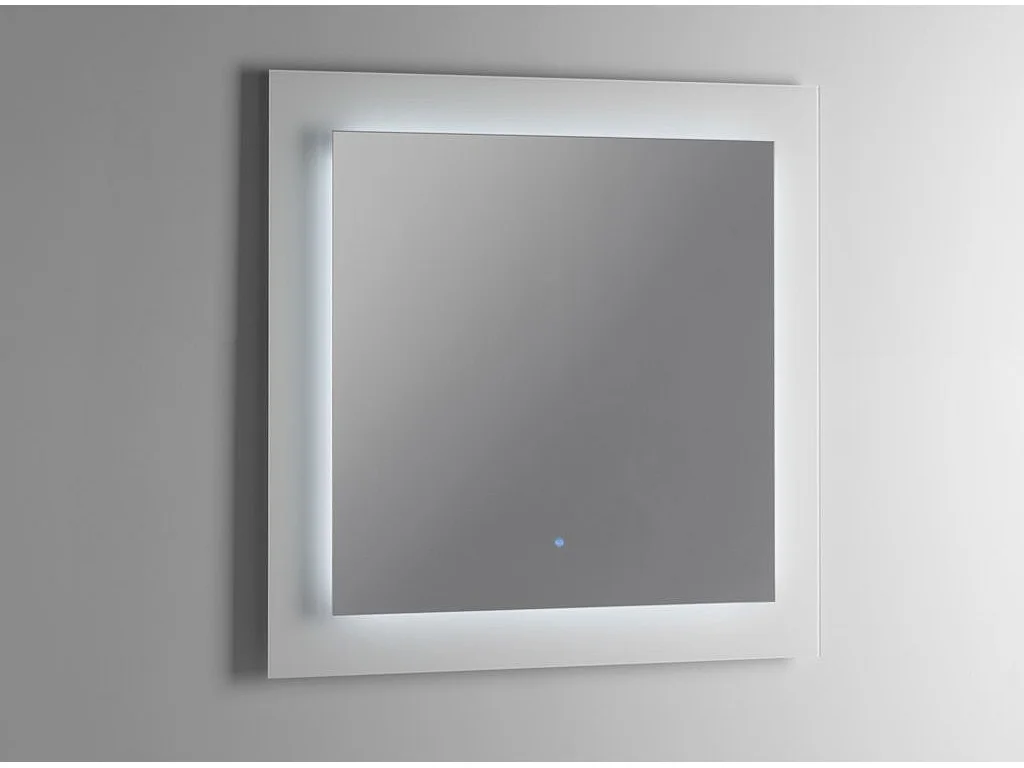 Ensemble meuble de salle de bain laqué blanc avec colonne et miroir lumineux Selb L 90cm