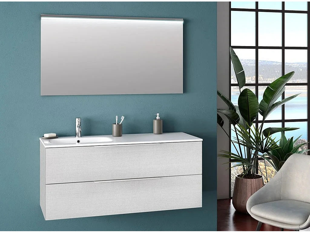 Ensemble meuble de salle de bain 2 tiroirs blanc et miroir à LED Mola L 120cm