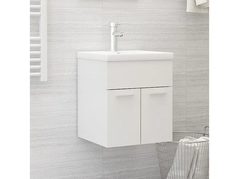 Meuble De Salle De Bain 80 Cm Blanc Avec 3 Tiroirs - Dimensions 80x45x86 Cm - Panneaux Mélamine 15 Mm
