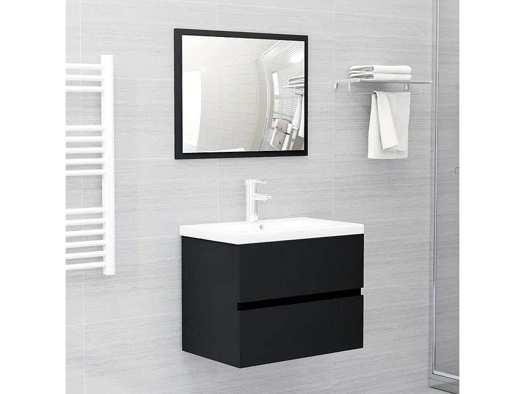 Juego de muebles de baño 2 pzas madera contrachapada negro