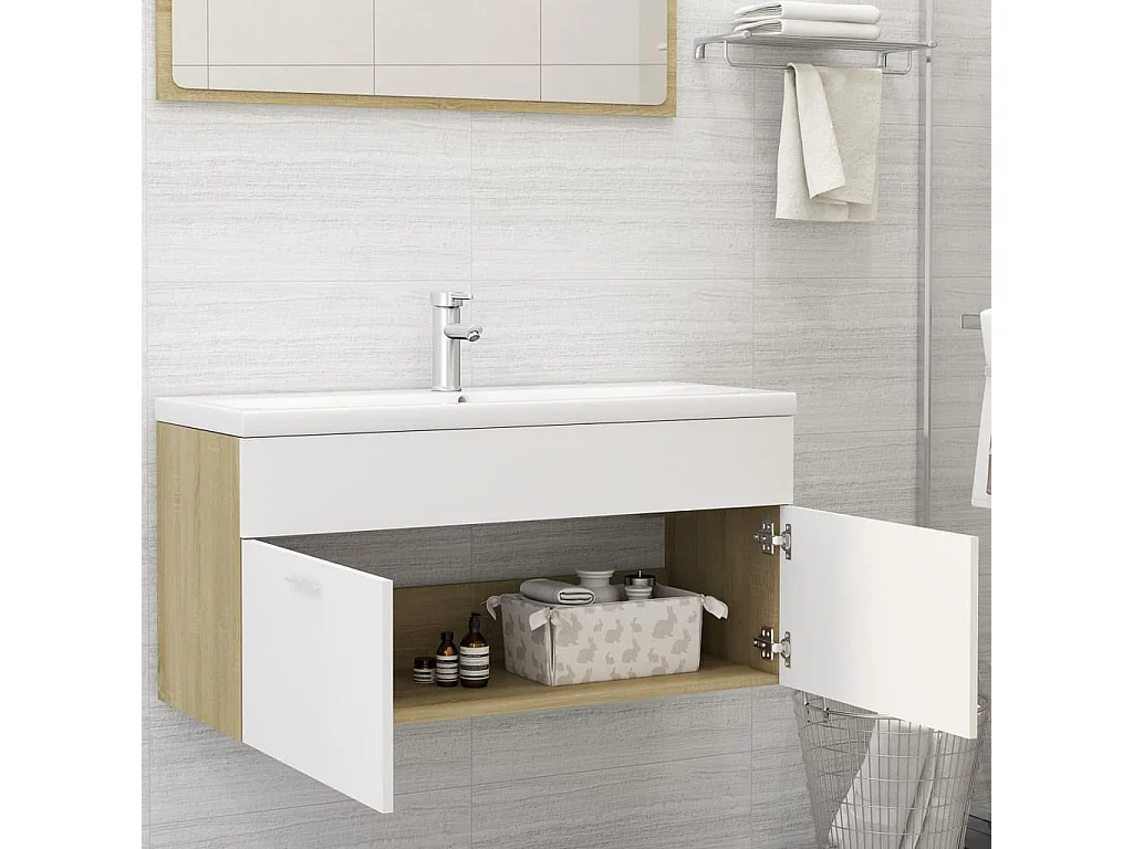 Armoire d'évier Blanc et chêne sonoma 100x38,5x46