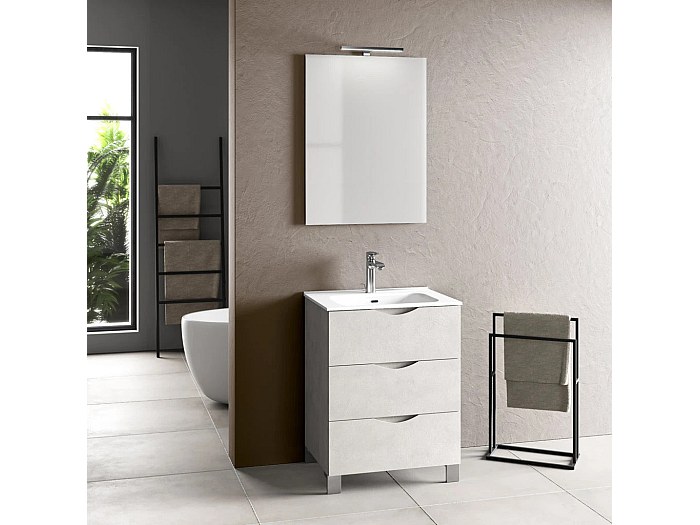 Ensemble meuble de salle de bain 3 tiroirs blanc et miroir lumineux Olo