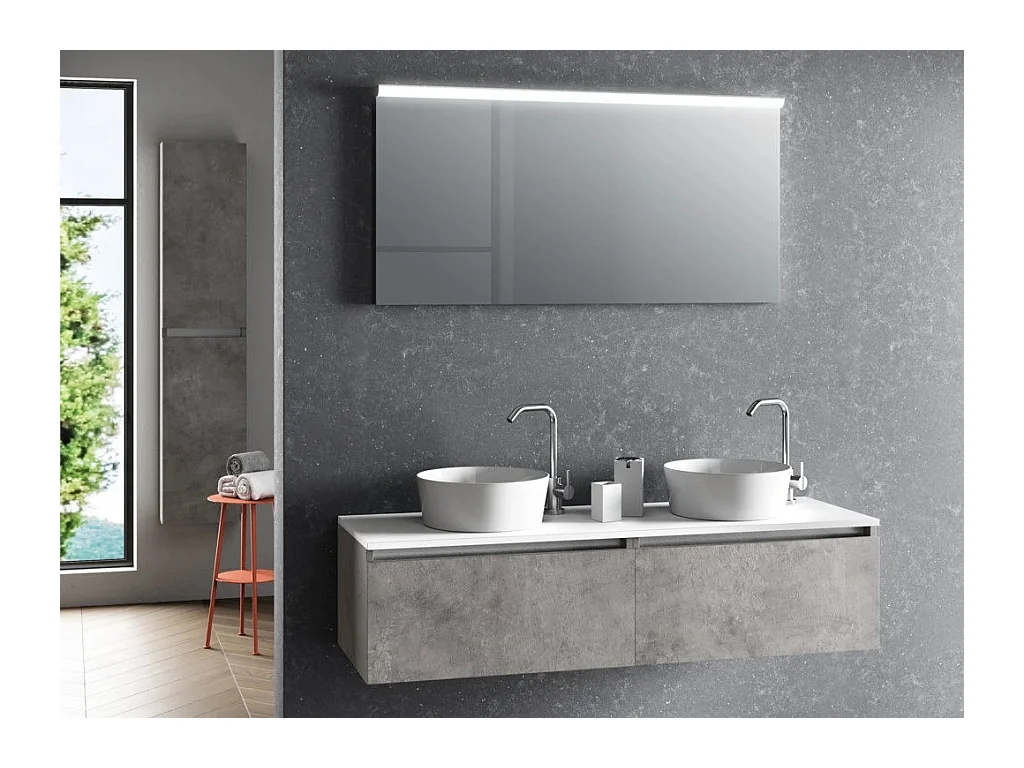 Ensemble meuble de salle de bain effet béton 2 tiroirs double vasque et miroir lumineux Teph L 140cm