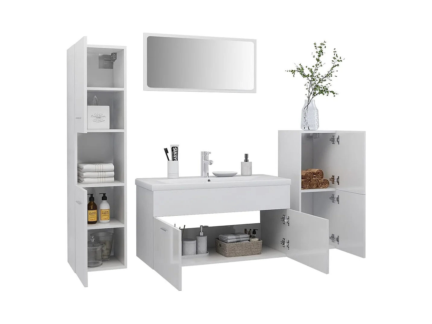 Ensemble de meubles de salle de bain Blanc brillant 9