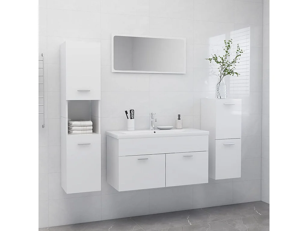 Ensemble de meubles de salle de bain Blanc brillant 9