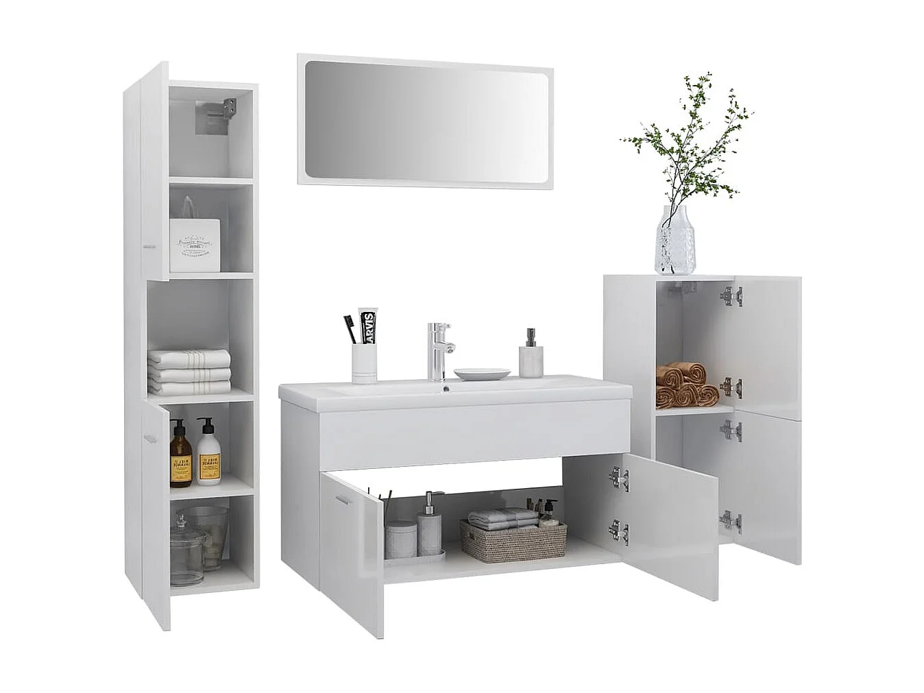 Ensemble de meubles de salle de bain Blanc brillant 9