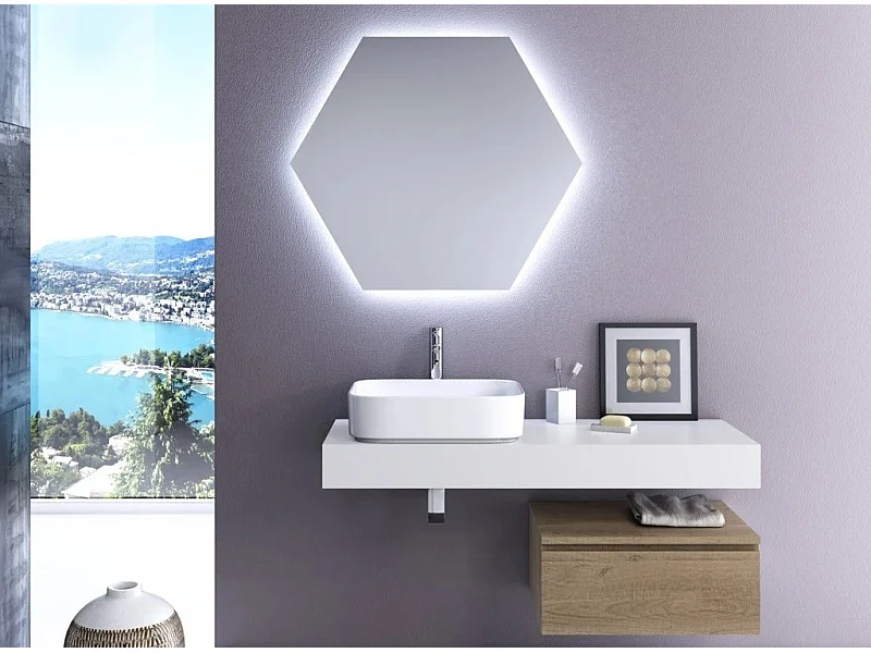 Ensemble meuble de salle de bain 1 tiroir blanc et chêne et miroir à LED Kyo L 120cm