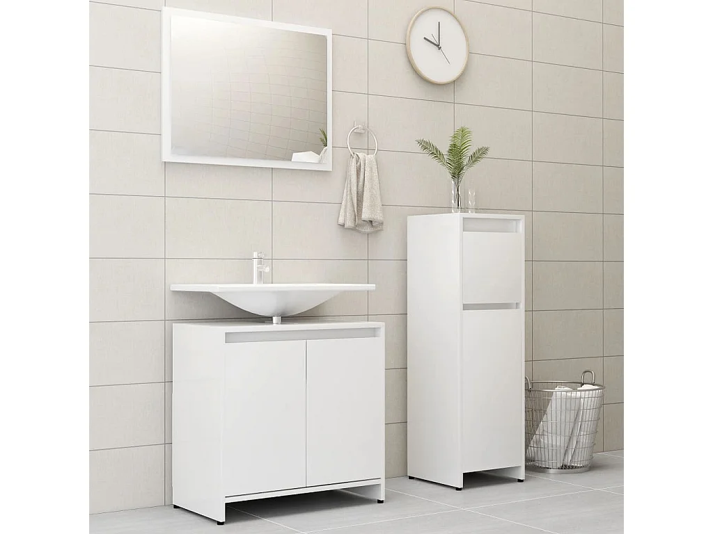 Ensemble de meubles de salle de bain 3 pcs Blanc 4