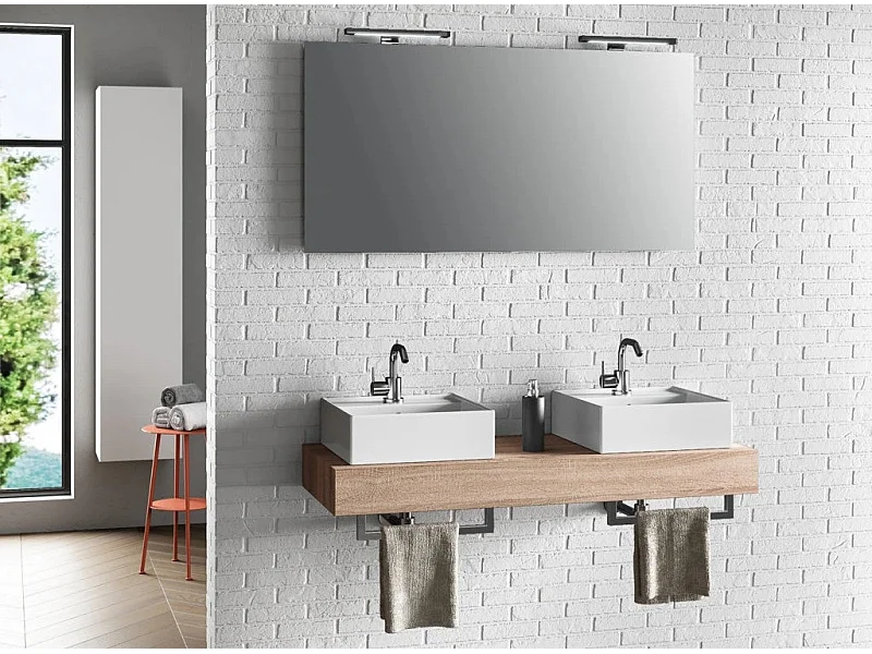 Ensemble meuble de salle de bain bois clair double vasque et miroir à LED Kyo L 120cm