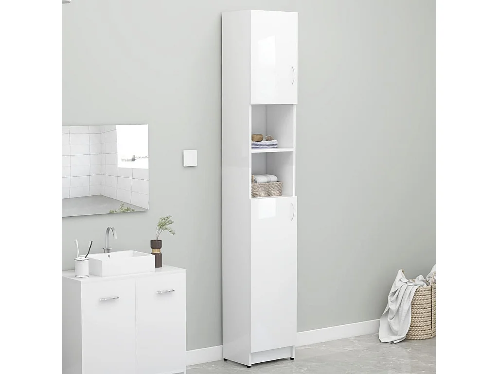 Badkamerkast 32x25,5x190 cm bewerkt hout hoogglans wit