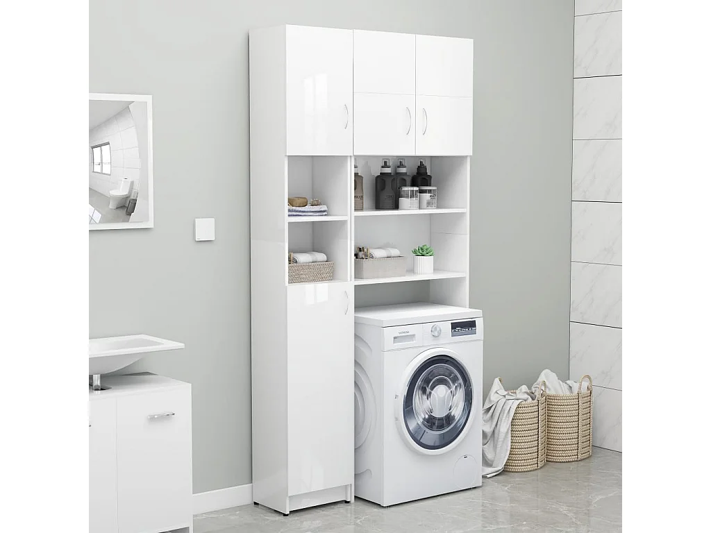 Armoire de salle de bain Blanc brillant 32x25,5x190