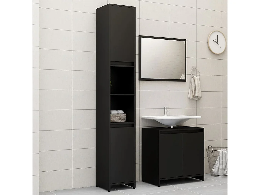 Ensemble de meubles de salle de bain 3 pcs Noir 6