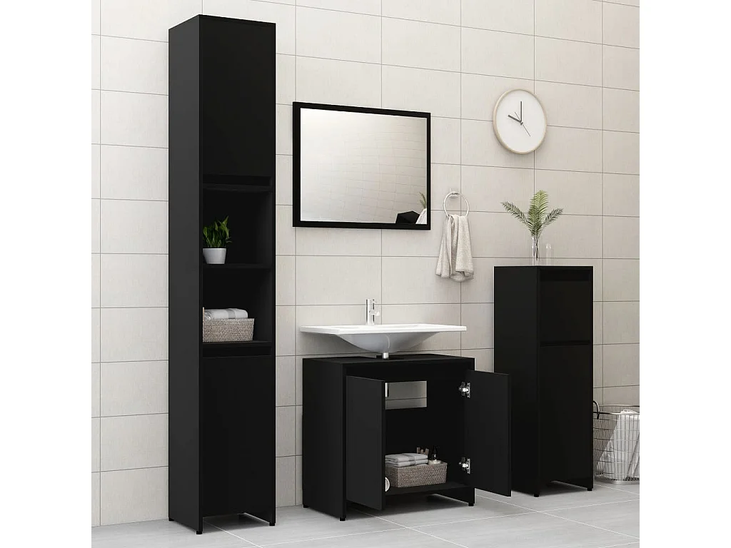 Ensemble de meubles de salle de bain 3 pcs Noir 6
