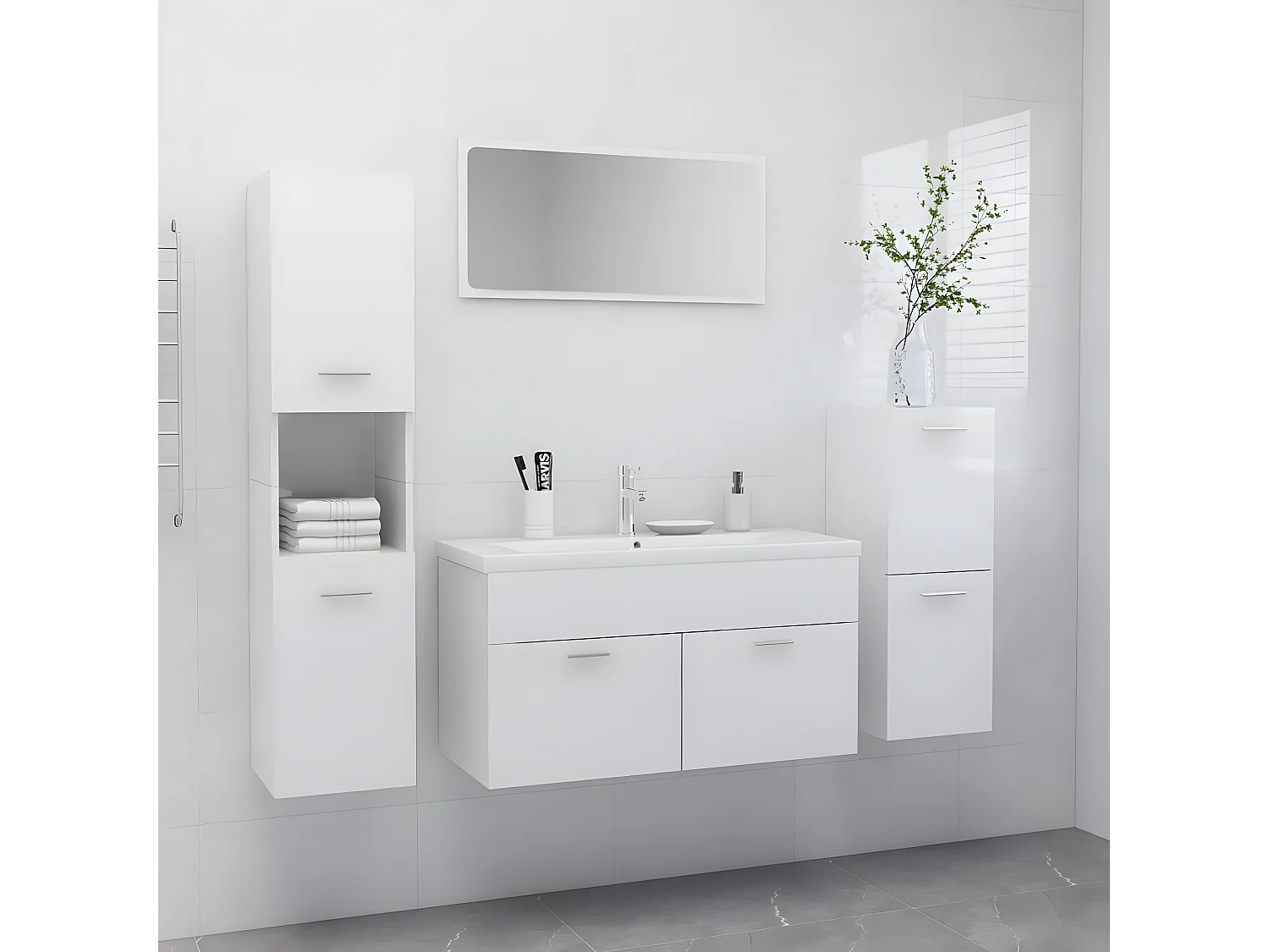 Ensemble de meubles de salle de bain Blanc brillant 12