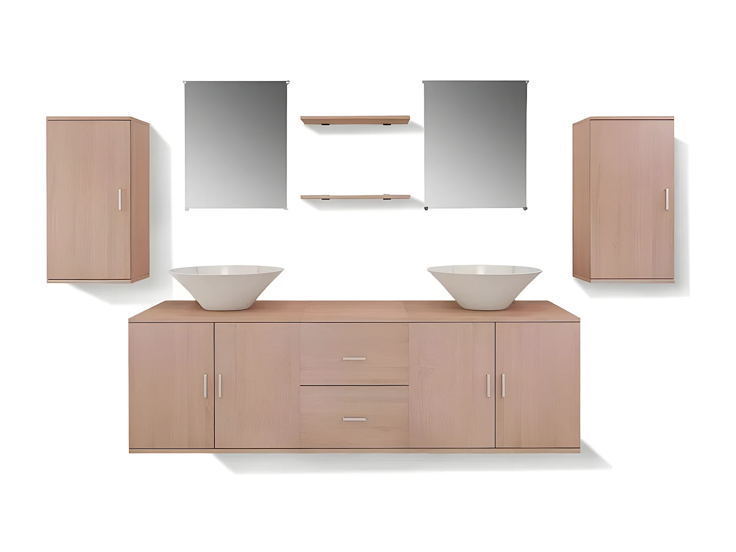 Meuble de salle de bain 17 pièces bois laqué beige Val