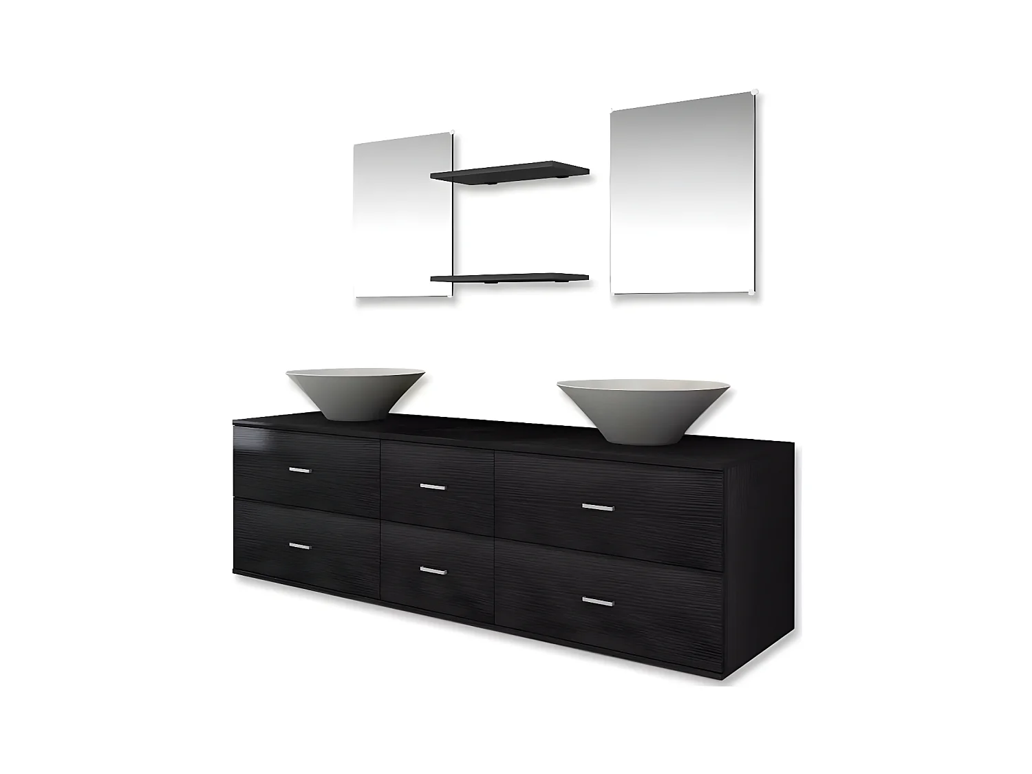 Meuble de salle de bain 9 pièces bois laqué noir Val