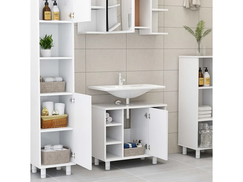 Ensemble de meubles de salle de bain 4 pcs Blanc 4