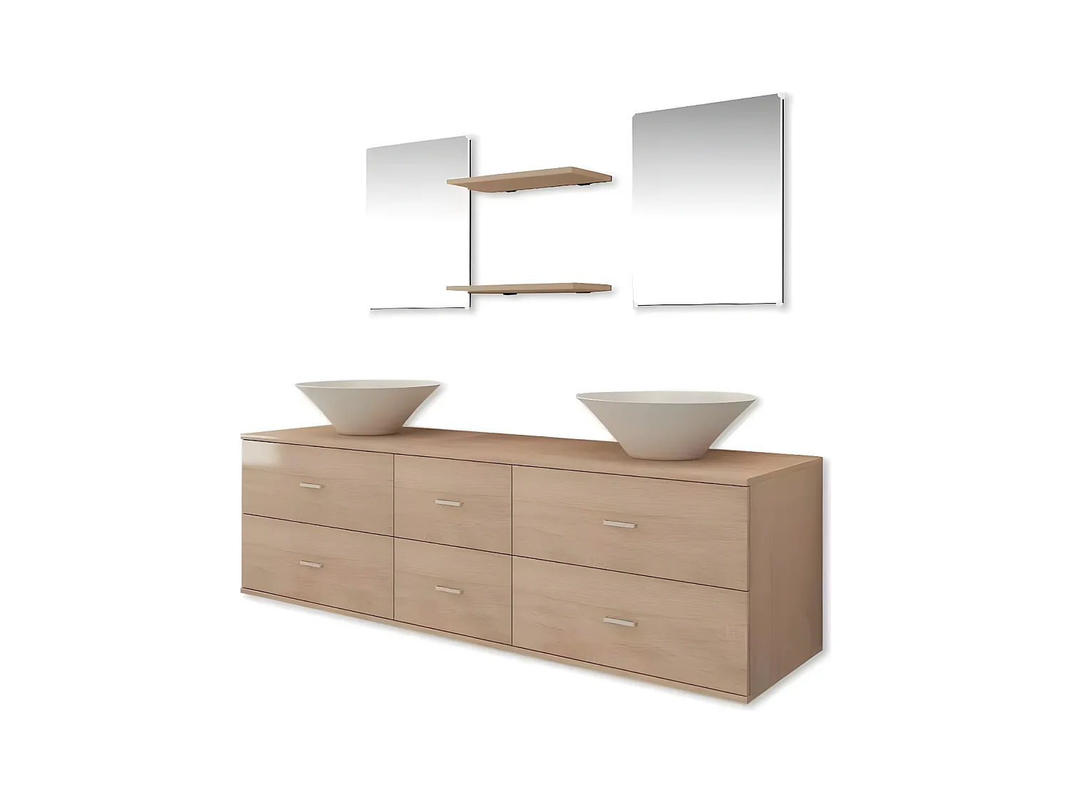 Badkamermeubelset met wasbak beige 7-delig