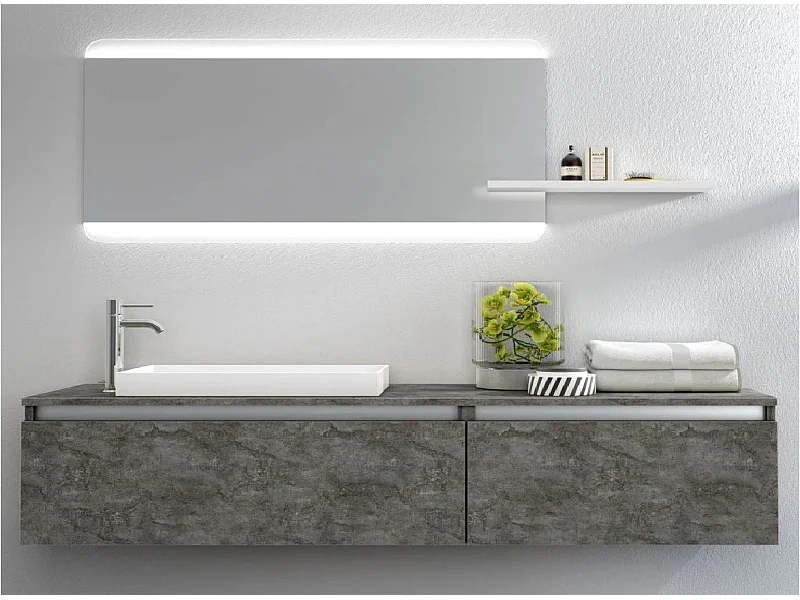 Ensemble meuble de salle de bain 2 tiroirs gris oxyde et miroir à LED Teph L 170cm