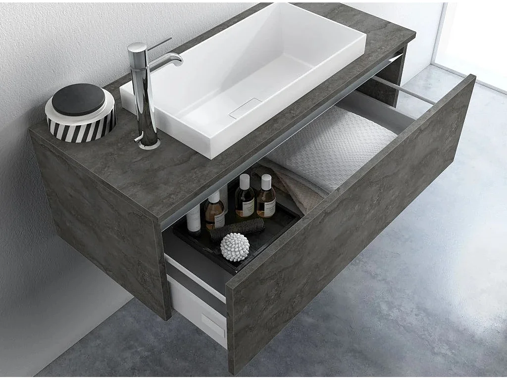 Ensemble meuble de salle de bain 2 tiroirs gris oxyde et miroir à LED Teph L 170cm